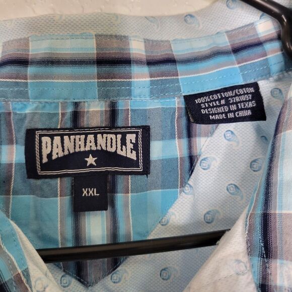 Panhandle Light Blue Paisley Dot Print Short Sleeve Western Button Front Shirt - Picture 2 of 9